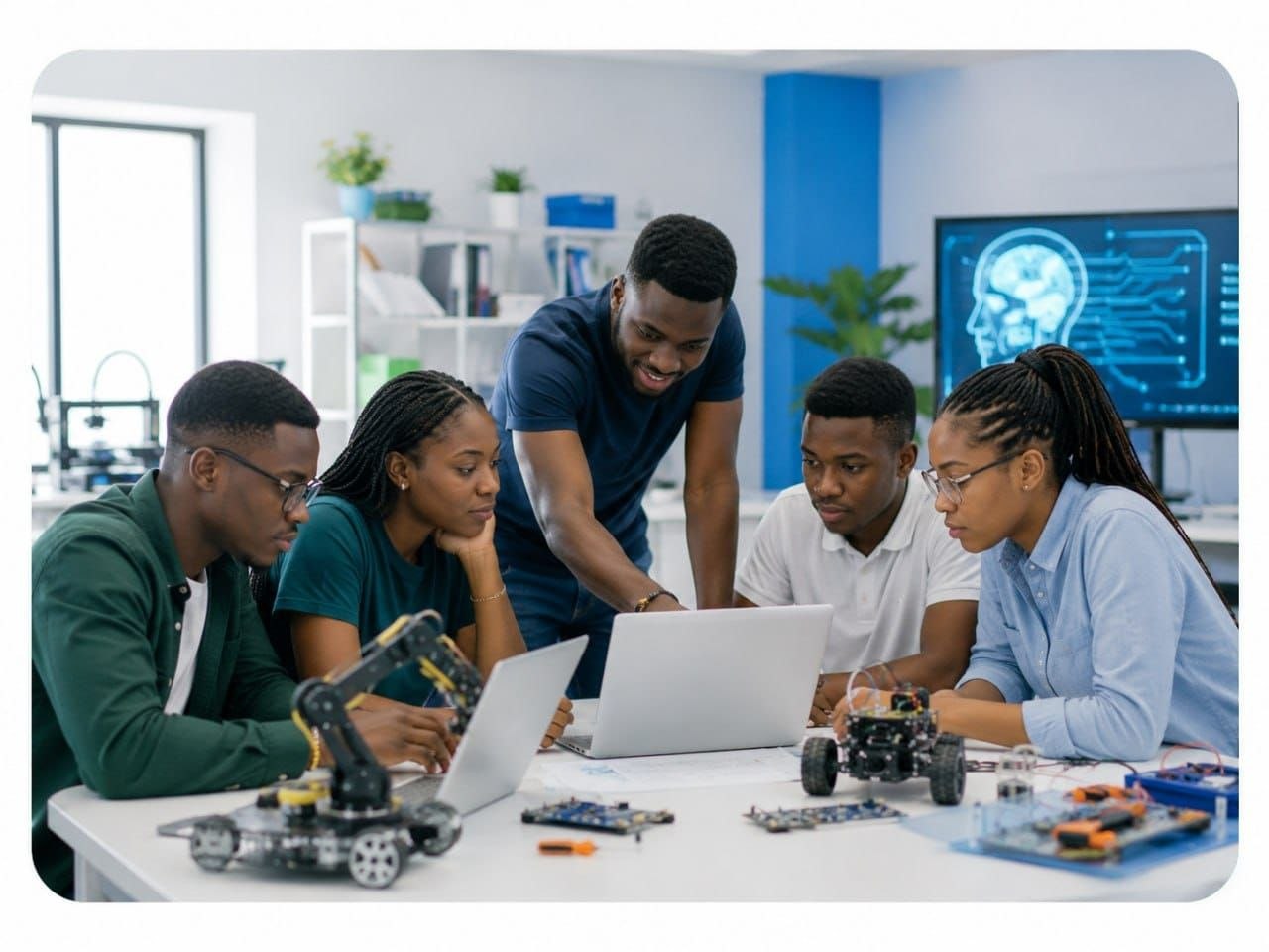 Mentor teaching students in a classroom