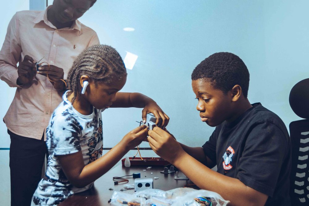 Students collaborating on a STEM project